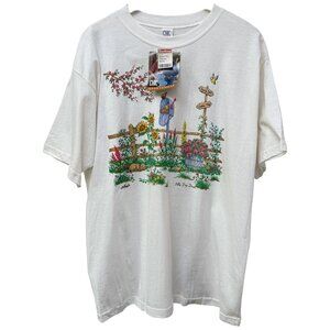 Vintage T-shirt Cottage Garden White Tee One Size (XL)Cottagecore Spring Flowers